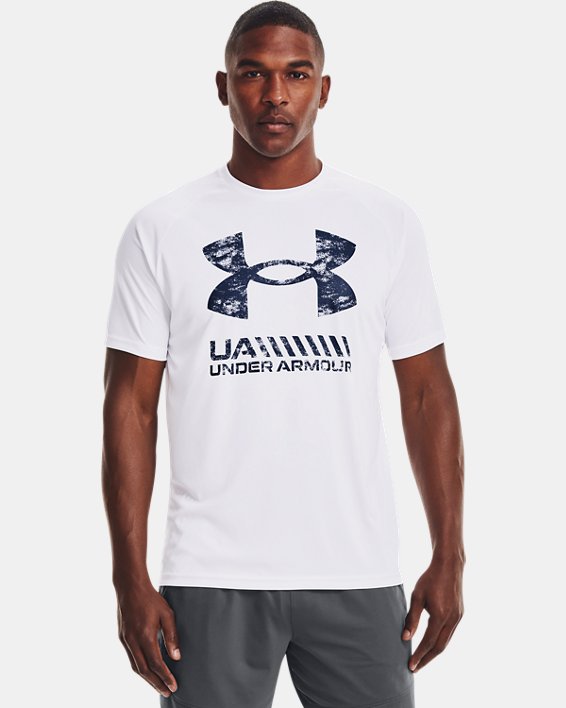 Men's UA Velocity Graphic Logo Short Sleeve, White, pdpMainDesktop image number 0